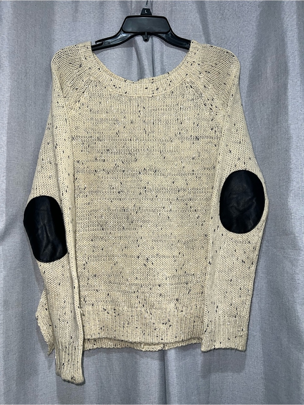 Market & Spruce Cream Knit Sweater with Faux Leather Elbow Patches - Picture 2 of 4